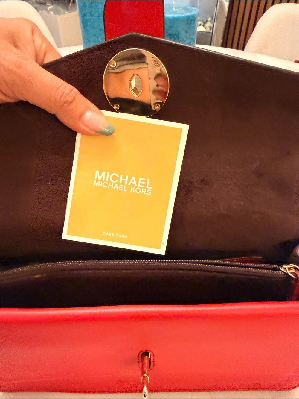 Michael Kors Red Saffiano Leather Crossbody with Gold MK Emblem